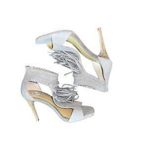 Chinese Laundry Santa Fe NWOB Gray High Heel Sandals with Fringe Detail 7.5